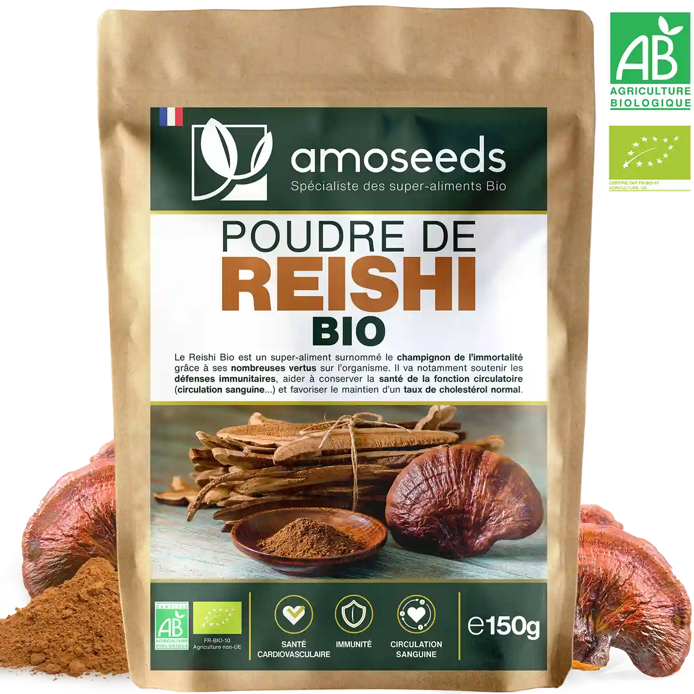 Reishi en poudre bio 150G amoseeds specialiste des super aliments Bio