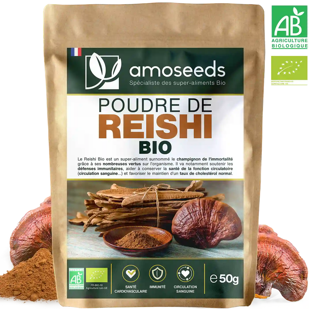 Reishi en poudre bio 50G amoseeds specialiste des super aliments Bio