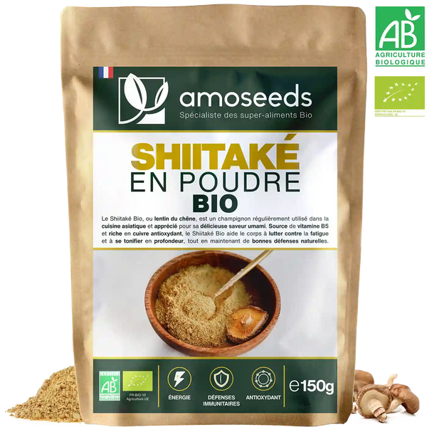 Shiitake en poudre bio 150G amoseeds specialiste des super aliments bio