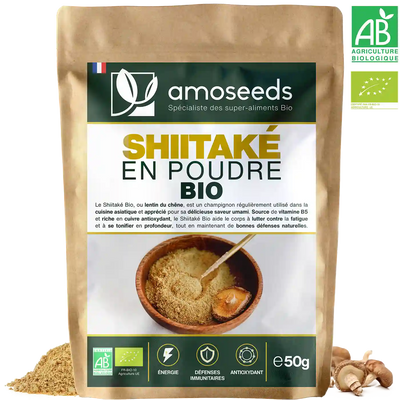 Shiitake en poudre bio 50G amoseeds specialiste des super aliments bio