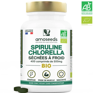 Mix Spiruline et Chlorella Bio, 17% phycocyanine | 400 comprimés