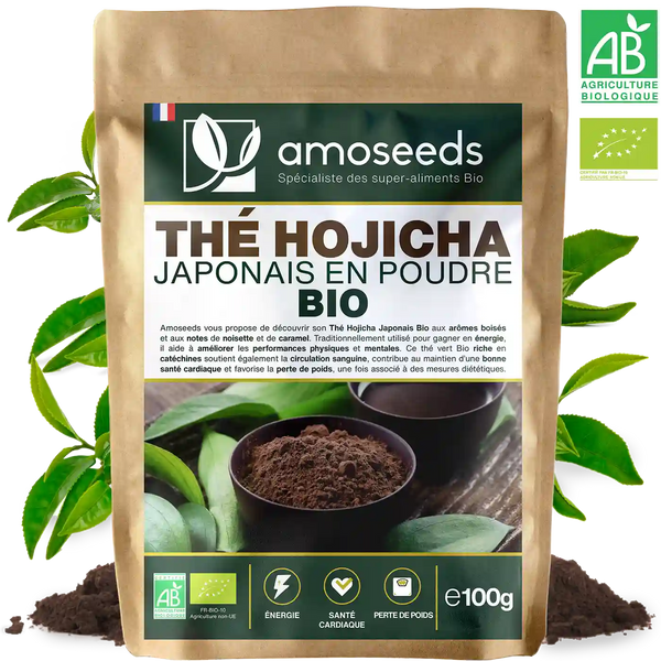 The hojicha japonais en poudre Bio amoseeds specialiste des super aliments Bio
