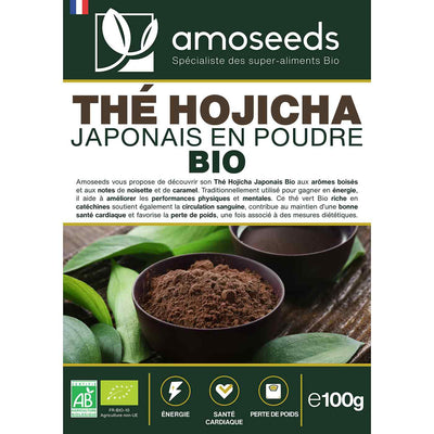 The hojicha japonais en poudre Bio amoseeds specialiste des super aliments Bio