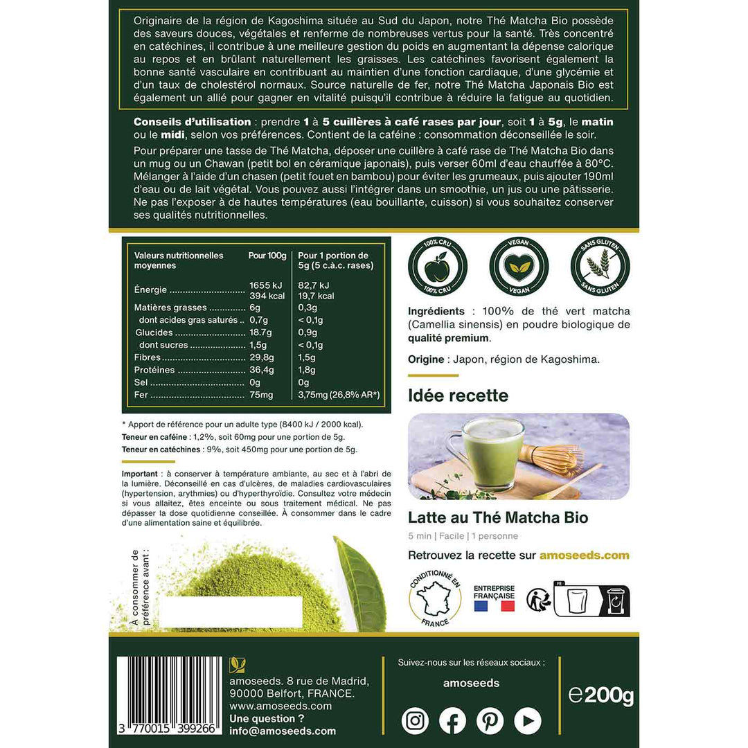 Matcha Slim Boisson Énergisante 100 g – Naturel, Sans Sucre, Thé Vert,  Vitamine, Détox | 1 Pack